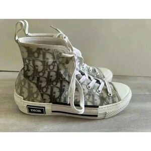 Christian Dior High Top Sneakers Mens Size 40 White/Gray Oblique Canvas